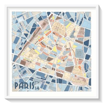 Affiche illustration plan du 14ème arrondissement de PARIS 1