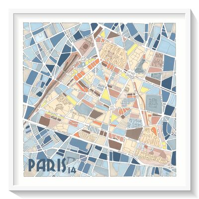 Poster illustration map of the 14th arrondissement of PARIS
