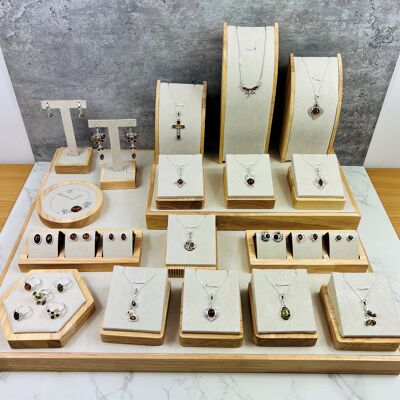 Set di gioielli in argento sterling 925 e ambra baltica Starter Pack 2 - Ciondoli, orecchini, anelli, collane, borchie, catene