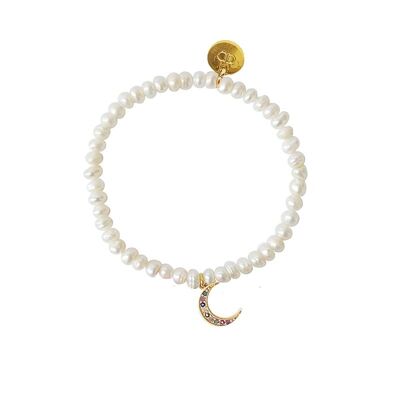 Bracciale Coltivate Charm Moon con perle coltivate e luna in zirconi