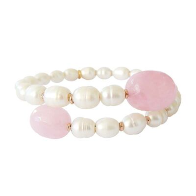 Bracciale perle coltivate e quarzo rosa