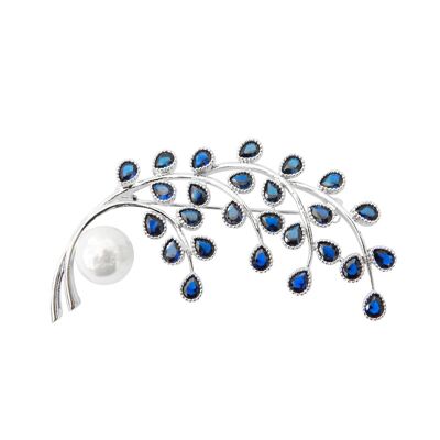Zirconia Blue Saphire brooch with zircons and baroque pearl