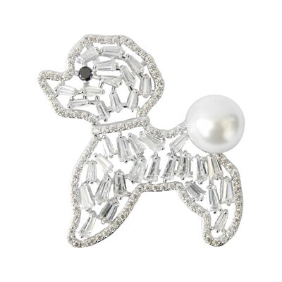 Spilla Bichon Frise Zirconia con zirconi e perle