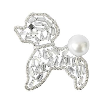 Broche Bichon Frise Zirconia avec zircons et perles