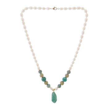 Collier long perles de culture et jade vert