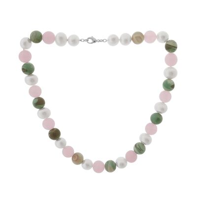 Collier gemmes agates roses et perles plates