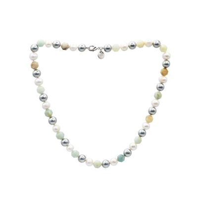 Gaia amazonite and cultured pearl necklace