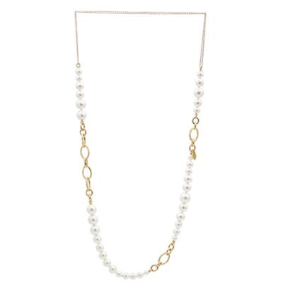 Collar Clasic Chain largo de perlas blanca y cadena dorada