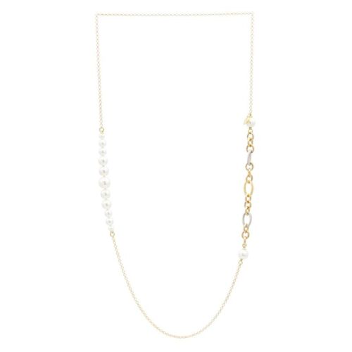 Collar Clasic Chain largo cadenas y perlas blancas degrade