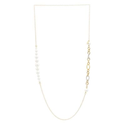 Klassische lange Halskette mit weißen Farbverlaufsketten und Perlen