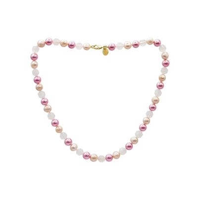 Gaia Halskette aus Rosenquarz und Zuchtperlen