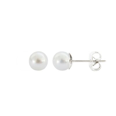 Pendientes Dormilona Basic perla blanca 6mm y plata