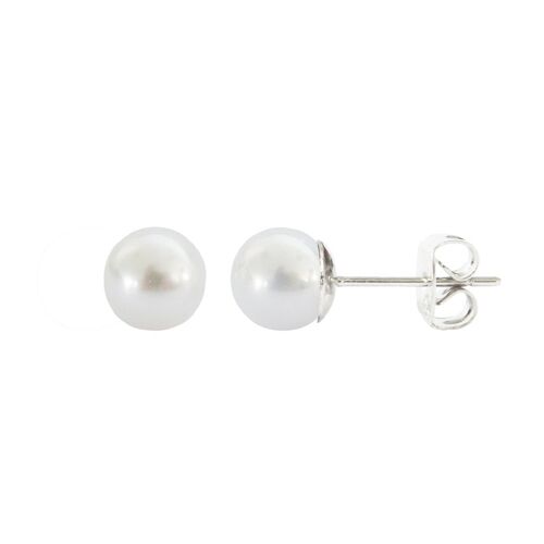 Pendientes Dormilona Basic perla blanca 8mm y plata