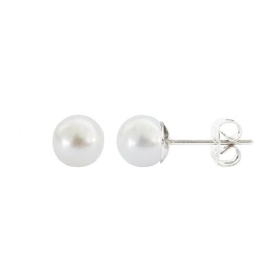 Dormilona Basic 8mm white pearl and silver earrings