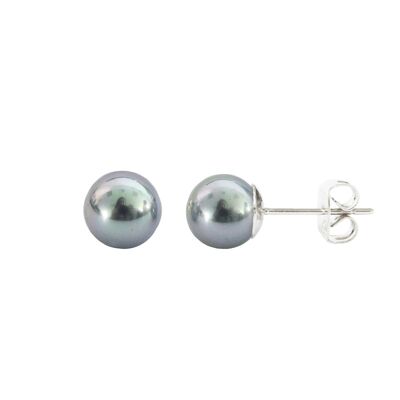 Dormilona Basic 8mm gray pearl and silver earrings