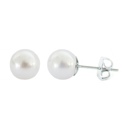 Boucles d'oreilles Dormilona Basic 10mm perles blanches et argent