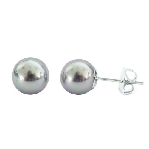 Pendientes Dormilona Basic perla gris 10mm y plata