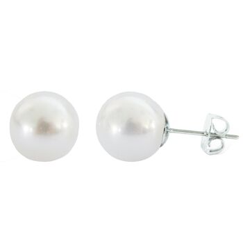 Boucles d'oreilles Dormilona Basic 12mm perles blanches et argent