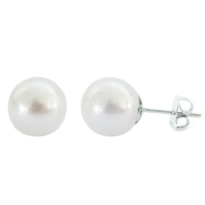 Pendientes Dormilona Basic perla blanca 12mm y plata