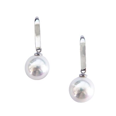 Basic hook earrings in rhodium and white pearl 10mm