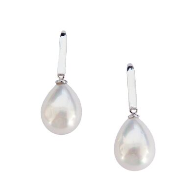 Basic hook earrings in rhodium and white pear pearl