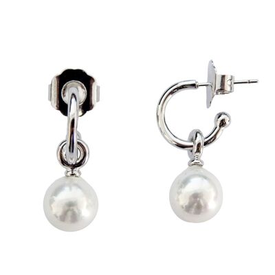 Basic creole earrings in rhodium and pearl 10mm