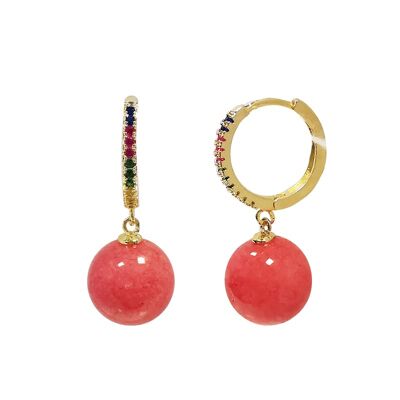 Boucles d'oreilles créoles et sphériques en jade orange gemmes