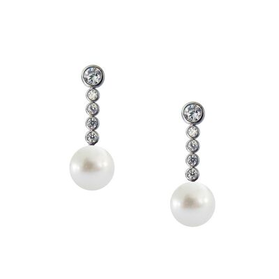 Basic bar fact earrings with zircons and 10mm pearl