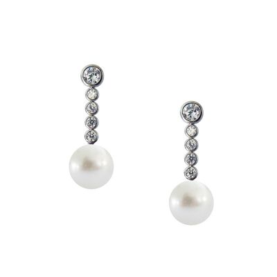 Pendientes Basic barra fact de circonitas y perla 10mm