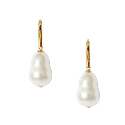 Basic golden hook and pumpkin pearl earrings