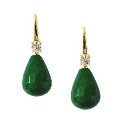 Boucles d'oreilles gemmes crochet facette poire jade vert bouteille