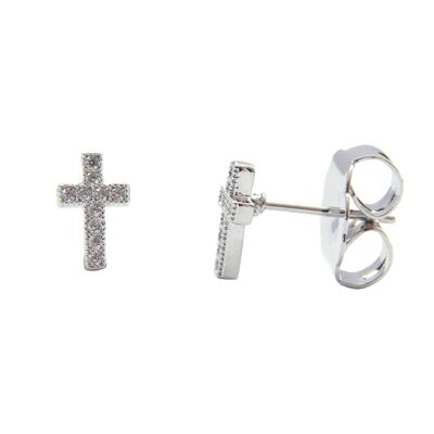 Mini cross earrings rhodium and zircons