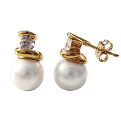 Basic Tuyó Sanwich Ohrringe aus Gold und weißen Perlen