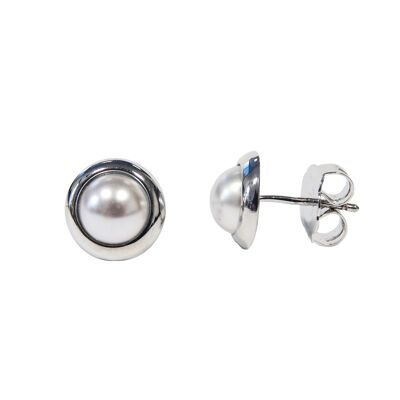 Basic mabe bezel pearl earrings 8mm