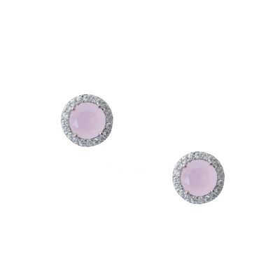 Pendientes Crystal Ball rose quartz rodio y circonitas