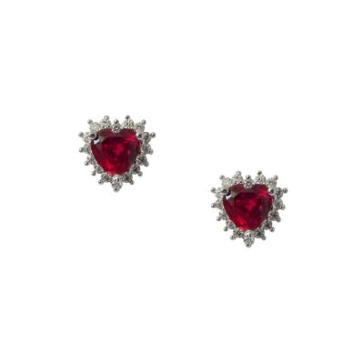 Crystal Heart ruby rhodium and zirconia earrings