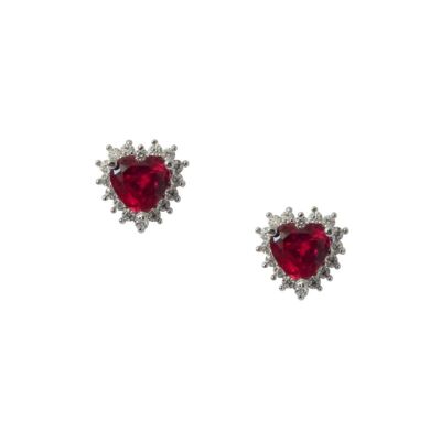 Boucles d'oreilles Crystal Heart rubis rhodium et zircone