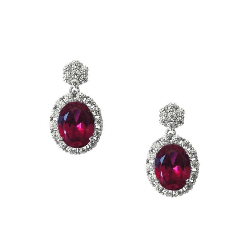 Vintage kite cut red ruby earrings solid 14k white gold halo diamond d –  WILLWORK JEWELRY