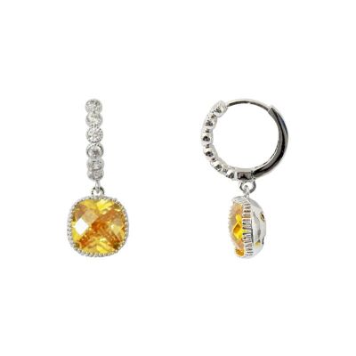 Pendientes Hook Crystal citrine rodio y circonitas