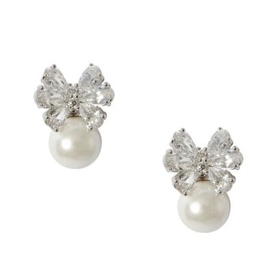 Crystal White Topaz Butty earrings in pearl and zirconia