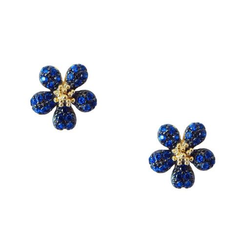 Pendientes Lilies Blue dorado y circonitas azules