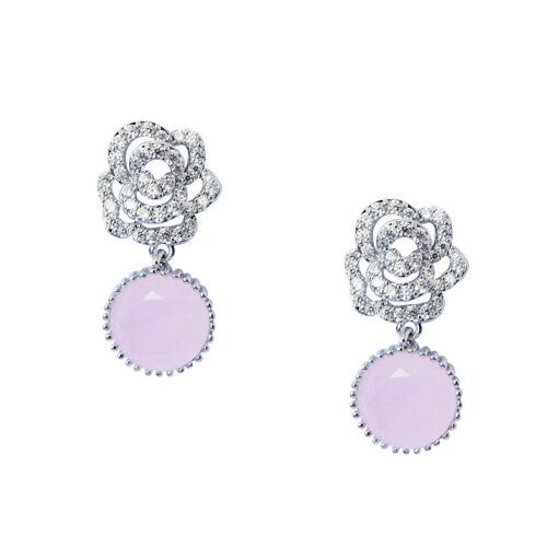 Pendientes Crystal rosy rose quartz rodio y circonitas