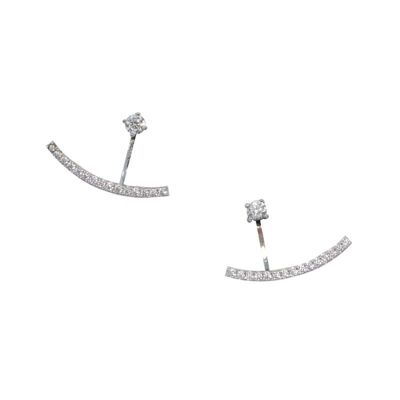 Earjacket Line earrings in rhodium and zirconia