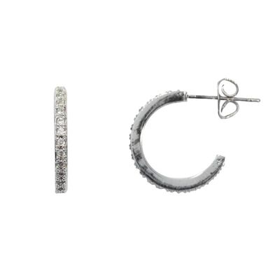 Boucles d'oreilles créoles zircons pavées rhodium et zircons