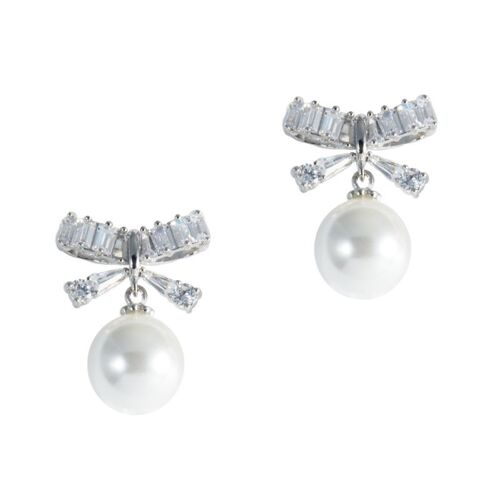 Pendientes Basic Bow&Pearl circonitas y perlas