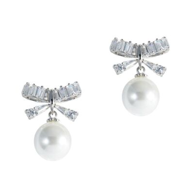 Basic Bow&Pearl earrings with zircons and pearls