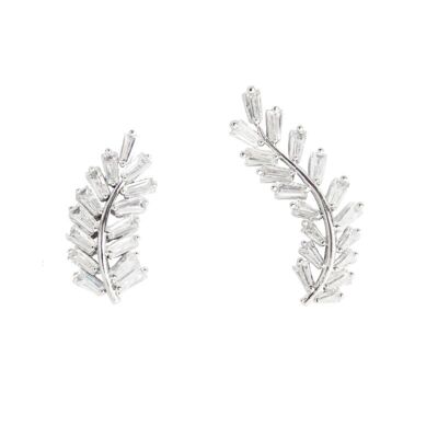 Boucles d'oreilles plume rhodium et zircone zircone