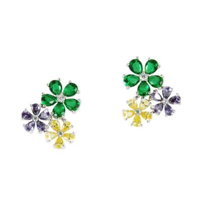 Flower colors gold and crystal earrings