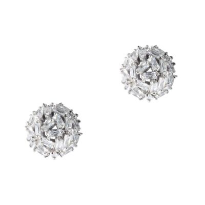 Zirconia White Button earrings in rhodium and zircons