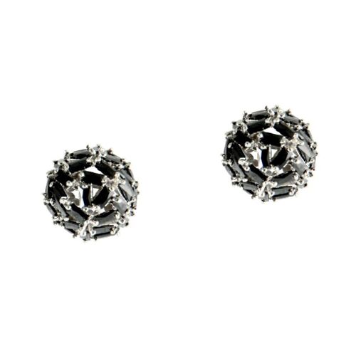 Pendientes Zirconia black button de rodio y circonitas negras